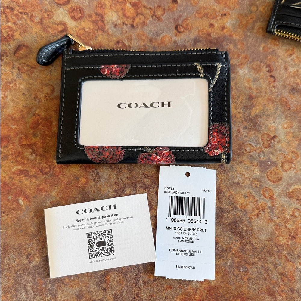 Coach Black and Red Cherry Print Card Holder - Picture 2 of 4